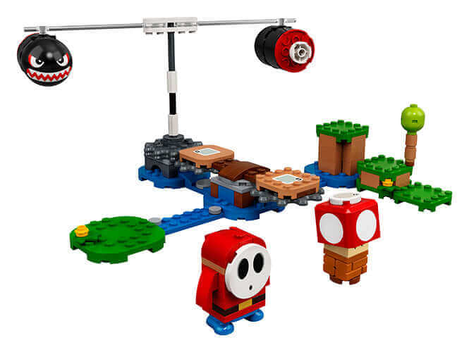 LEGO® Super Mario™ Boomer Bill Barrage Expansion Set 71366 featuring Boomer Bills, Shy Guy, and interactive platform.