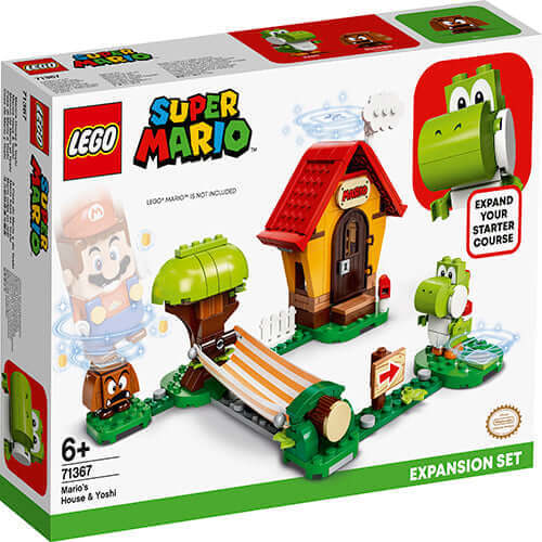 LEGO Super Mario Mario's House & Yoshi Expansion Set 71367 featuring a buildable Yoshi, house, and game elements.