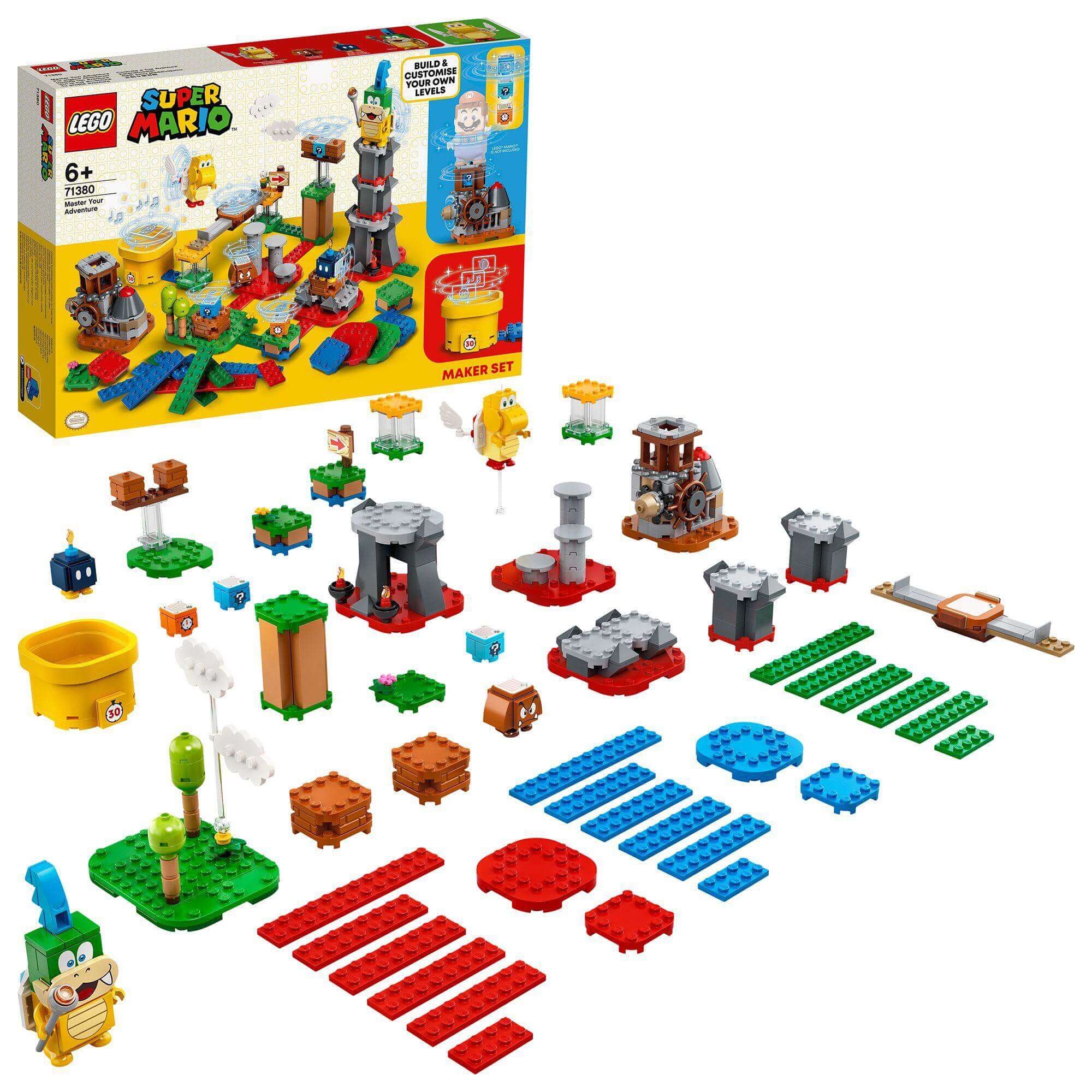LEGO® Super Mario Master Adventure Maker Set 71380 with various building elements for creating unique levels.
