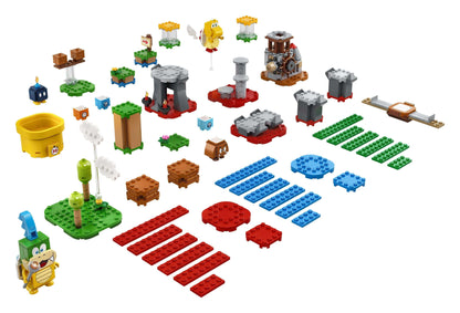 LEGO® Super Mario Master Adventure Maker Set 71380 showcasing various colorful blocks and elements for creative level building.