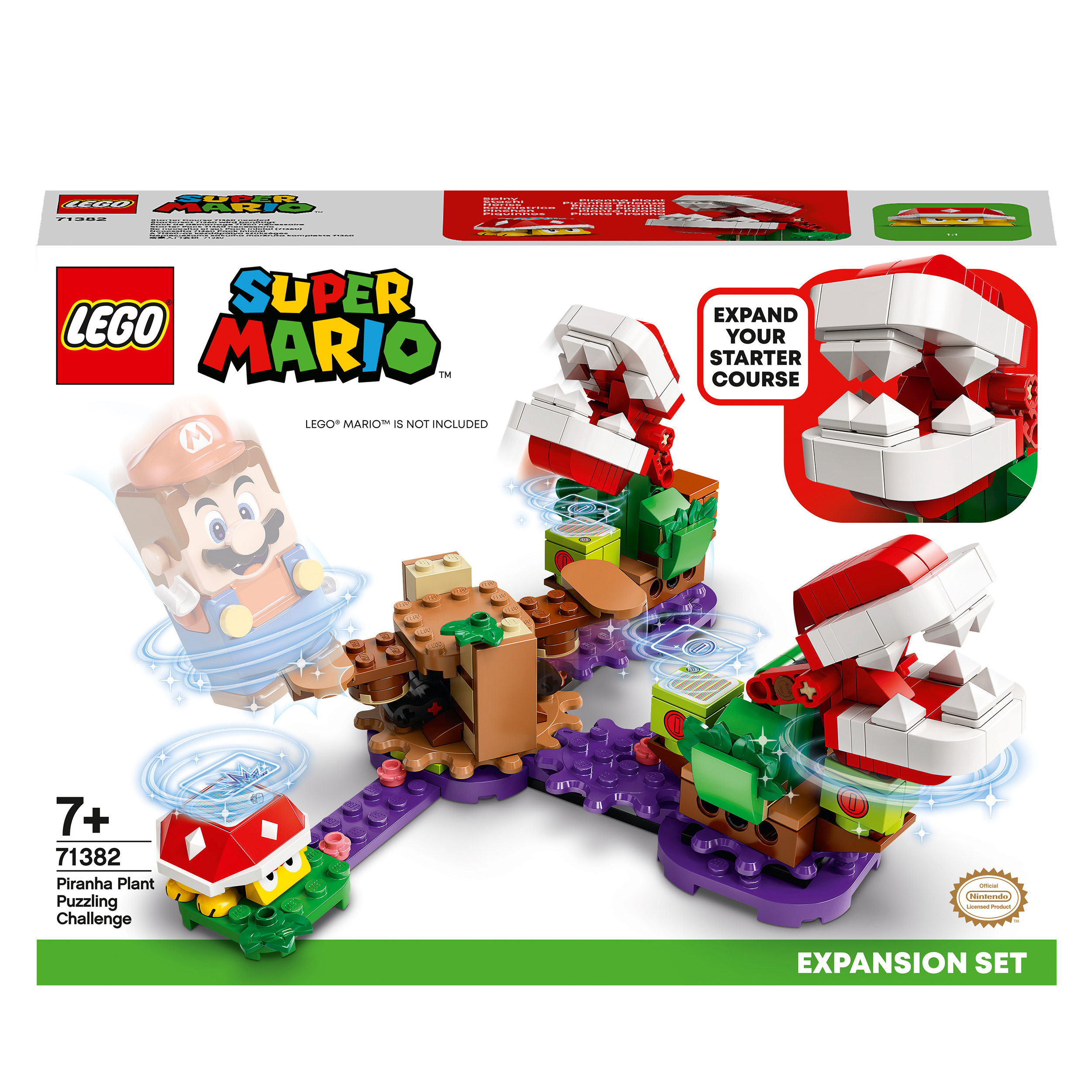 LEGO Super Mario Piranha Plant Expansion Set 71382 featuring a challenging build in the Soda Jungle for kids 7 and up.