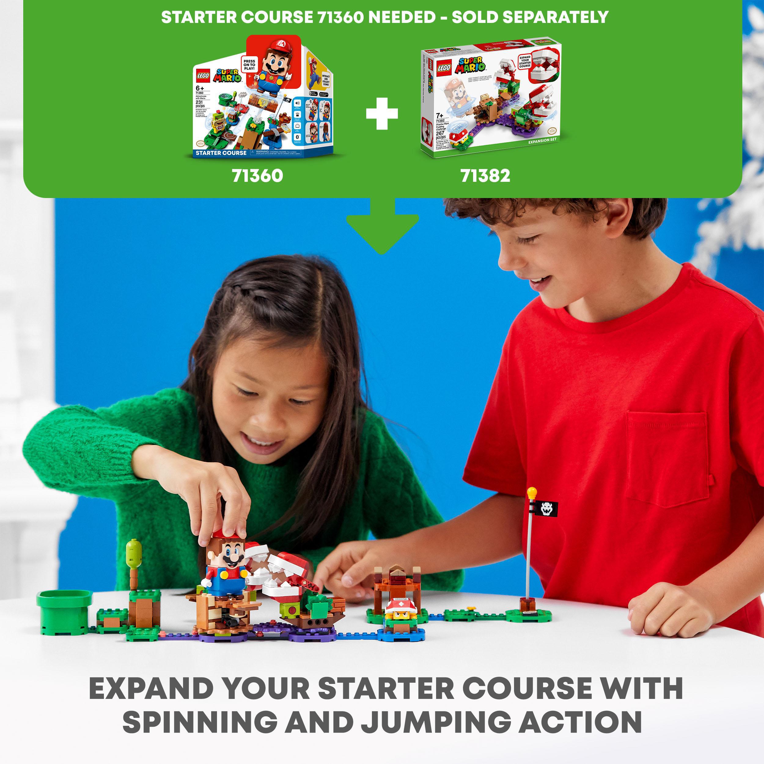 Kids enjoying the LEGO® Super Mario Piranha Plant Expansion Set 71382 with Starter Course 71360 for fun gameplay.