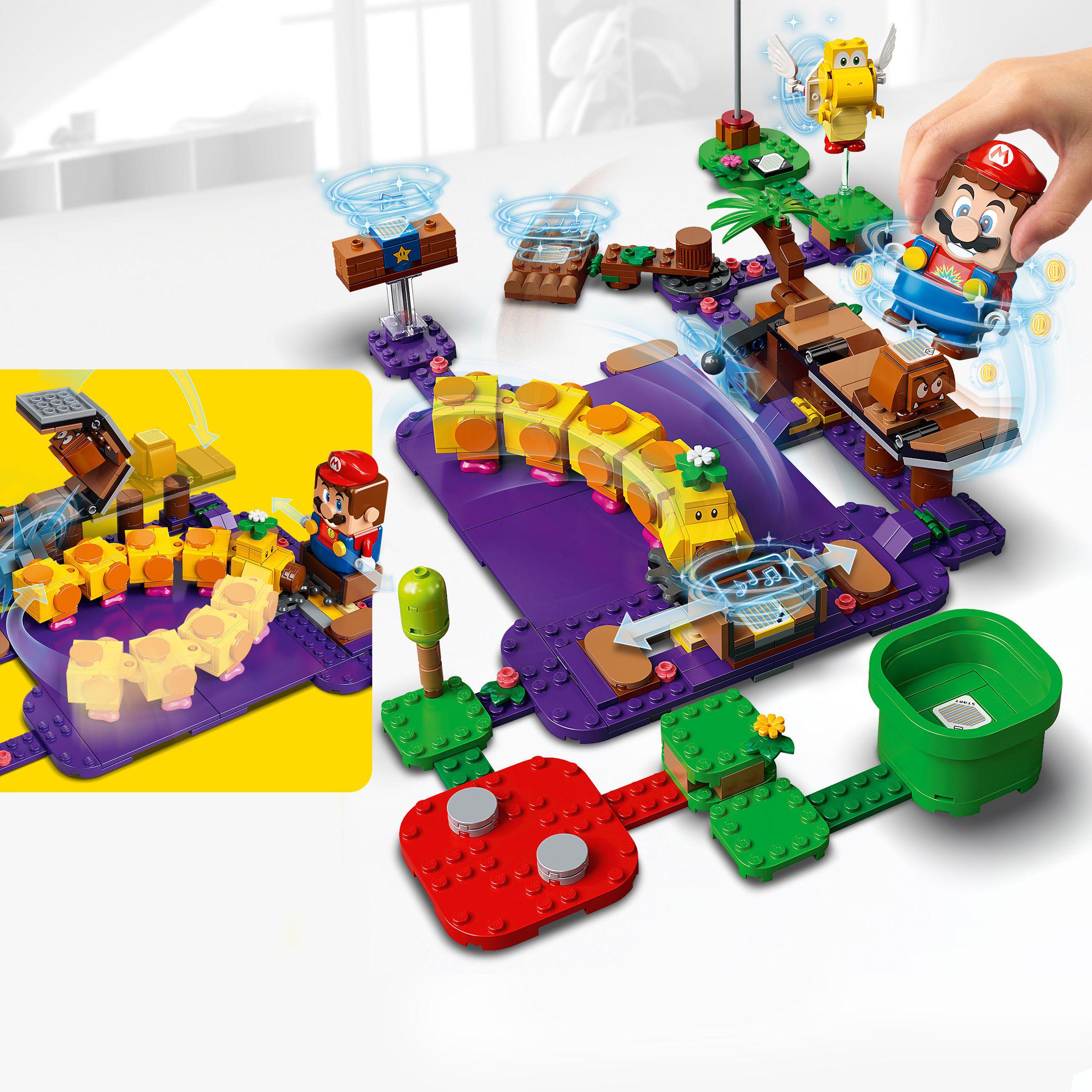 LEGO Super Mario Poison Swamp Expansion Set 71383 featuring a vibrant Soda Jungle level with iconic enemies and interactive elements.