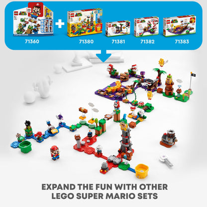 LEGO Super Mario expansion sets including Poison Swamp 71383, showcasing a vibrant Soda Jungle level for creative play.
