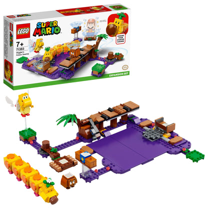 LEGO Super Mario Poison Swamp Expansion Set 71383 featuring colorful blocks, iconic characters, and an interactive Soda Jungle level.