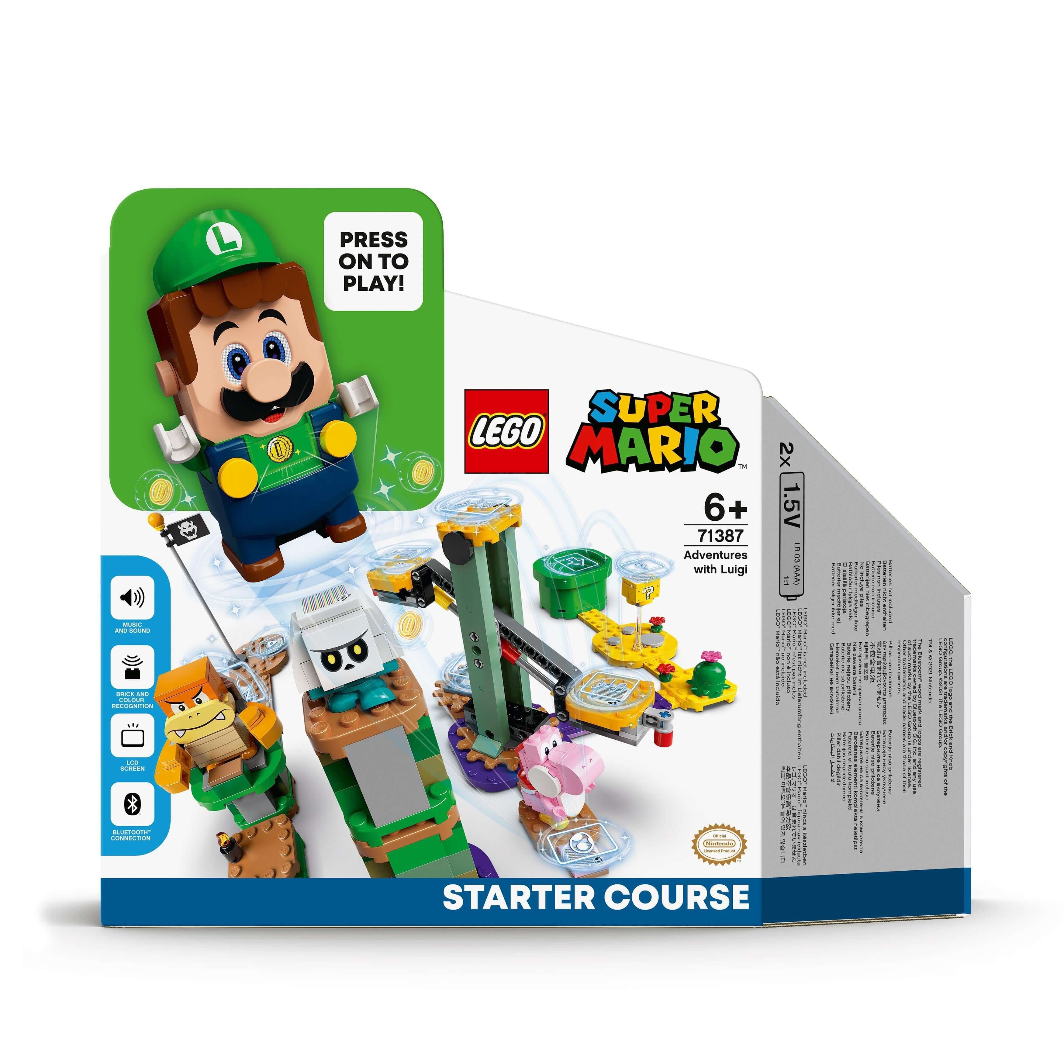 LEGO® Super Mario Luigi Starter Course 71387 featuring interactive Luigi figure and fun accessories for kids.