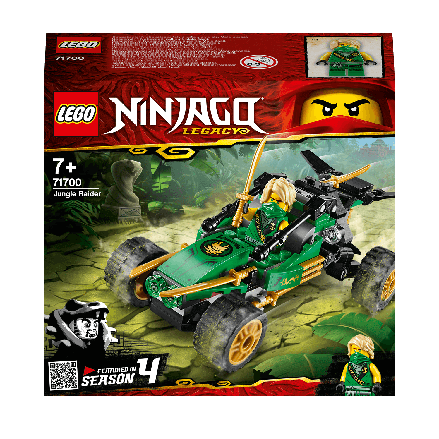 LEGO NINJAGO Legacy Jungle Raider Set 71700 with Lloyd minifigure in a detailed jungle scene.