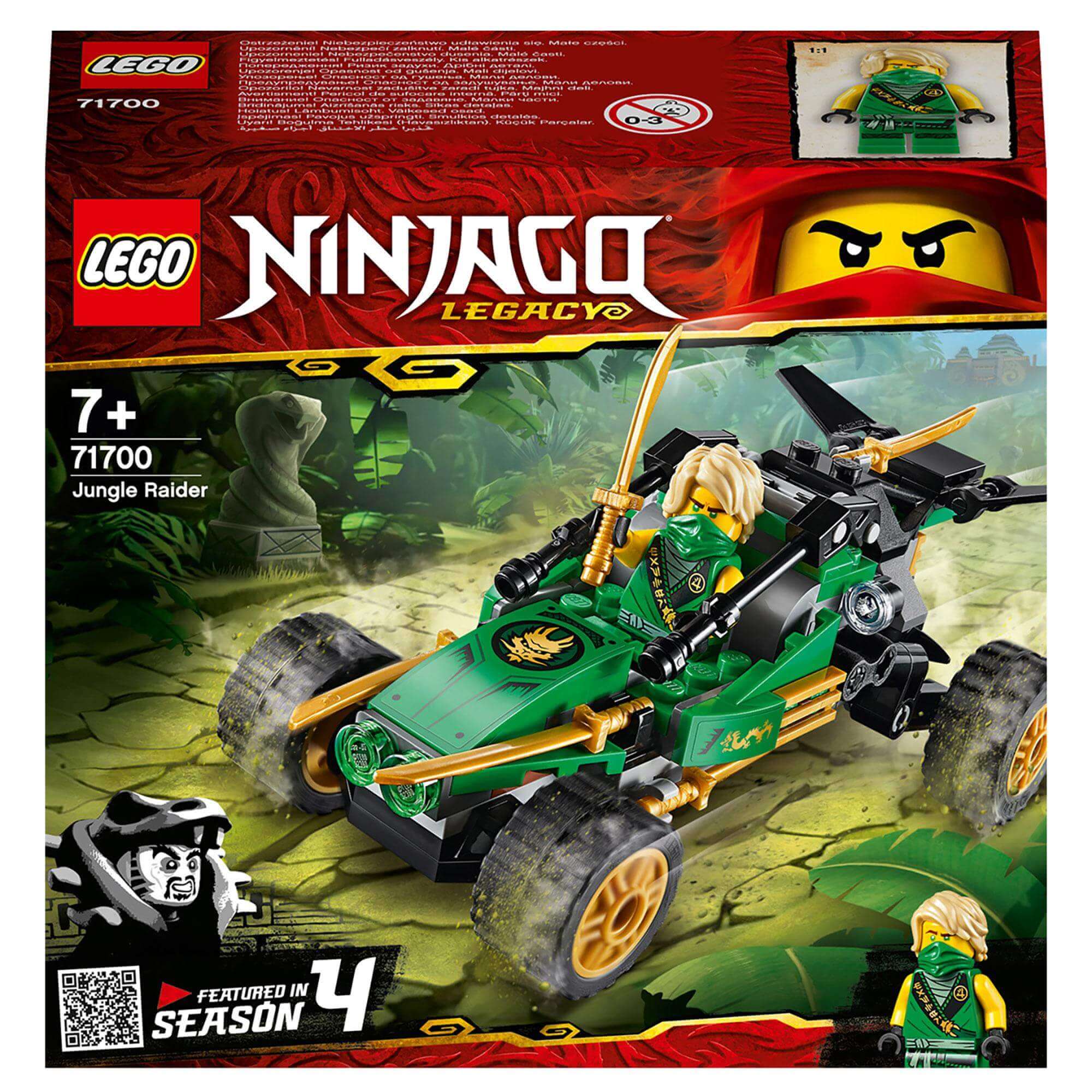 LEGO NINJAGO Legacy Jungle Raider Set 71700 with Lloyd minifigure for kids' imaginative play.