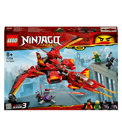 LEGO NINJAGO Legacy Kai Fighter Toy Jet 71704 with characters battling in New NINJAGO City scene
