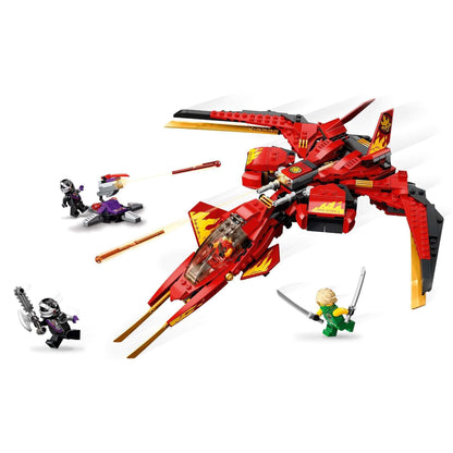 LEGO NINJAGO Legacy Kai Fighter jet 71704 with Kai and Lloyd battling in New NINJAGO City.