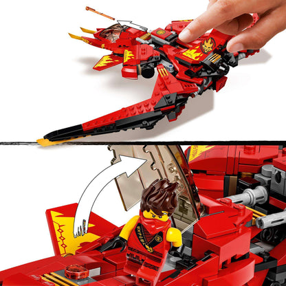LEGO NINJAGO Legacy Kai Fighter 71704 toy jet with Kai minifigure, showcasing play and display features.