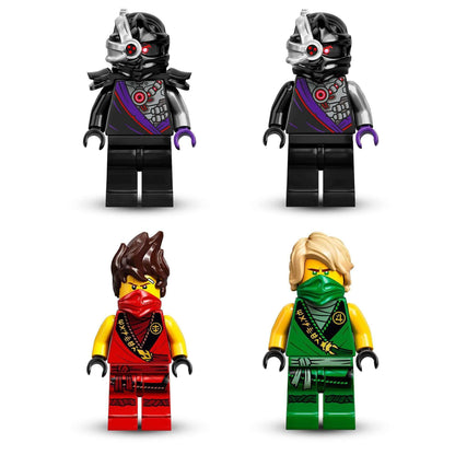 LEGO NINJAGO minifigures featuring Kai, Lloyd, and villains in vibrant outfits for imaginative play.