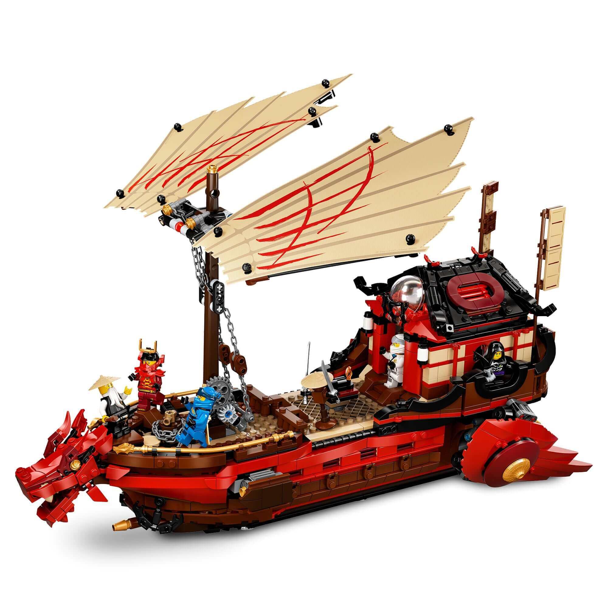 LEGO NINJAGO Legacy Destiny's Bounty Ship Set 71705 with minifigures Wu, Jay, Cole, and Zane for imaginative play.
