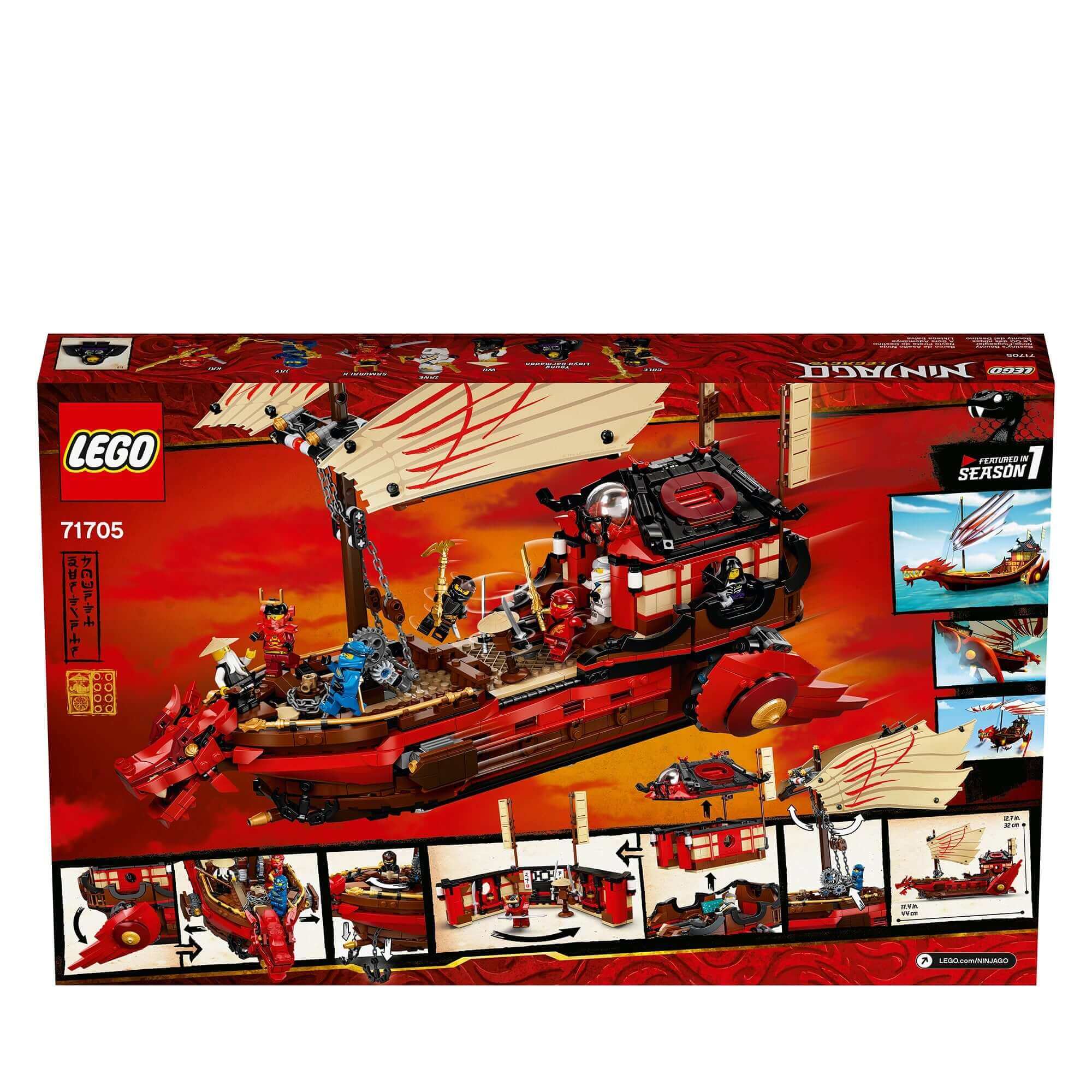 LEGO® NINJAGO Legacy Destiny's Bounty Ship Set 71705 packaging with minifigures and detailed design.