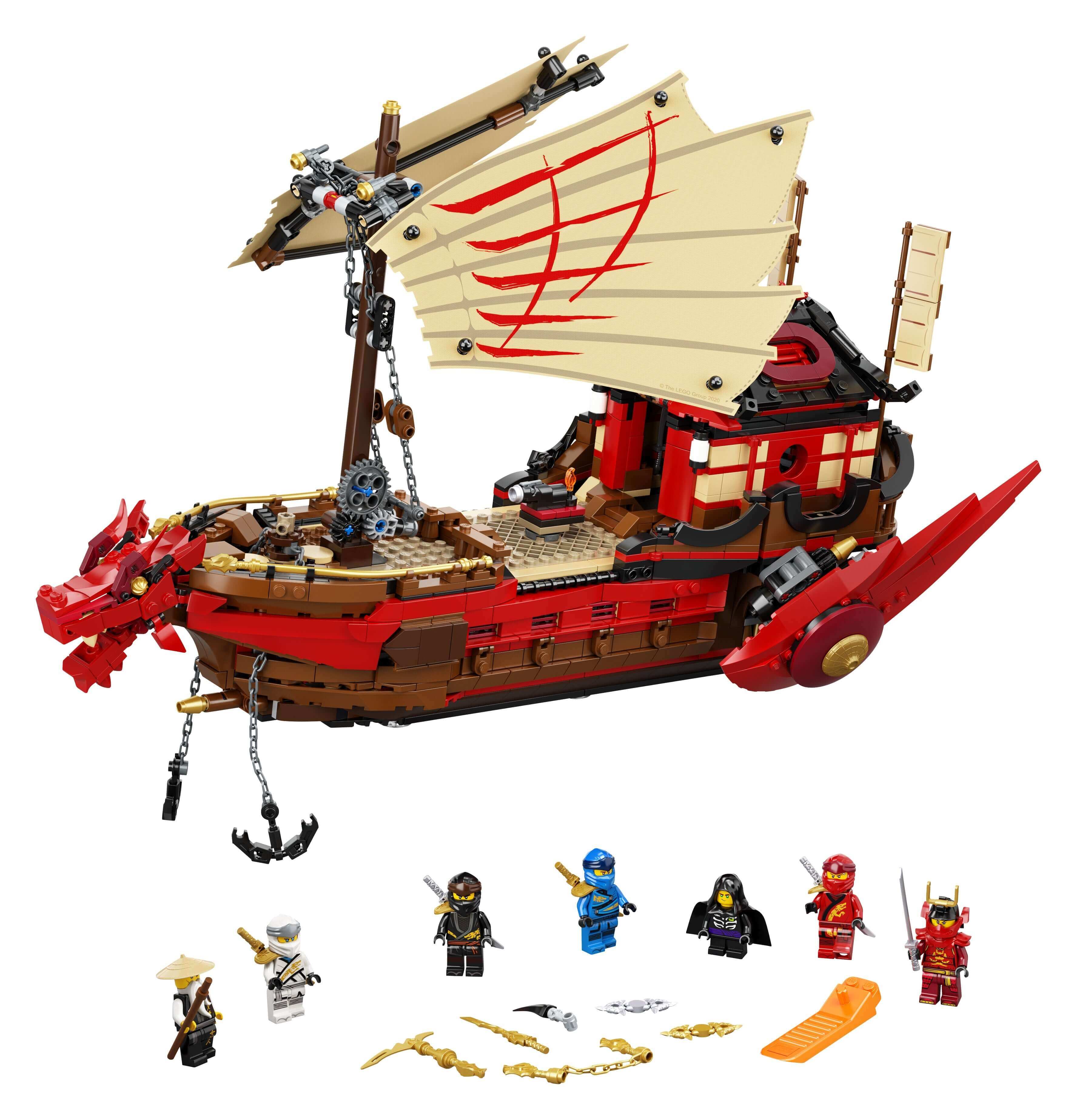 LEGO® NINJAGO Legacy Destiny's Bounty Ship Set 71705 with minifigures Wu, Jay, Cole, Zane and accessories.