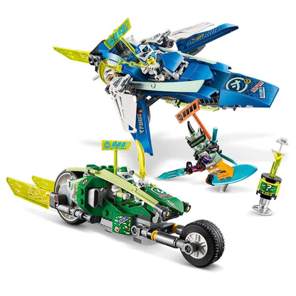 LEGO NINJAGO Jay and Lloyd's Racers Set 71709 featuring Digi Jay's speeder and Lloyd's ninja bike with Hausner.