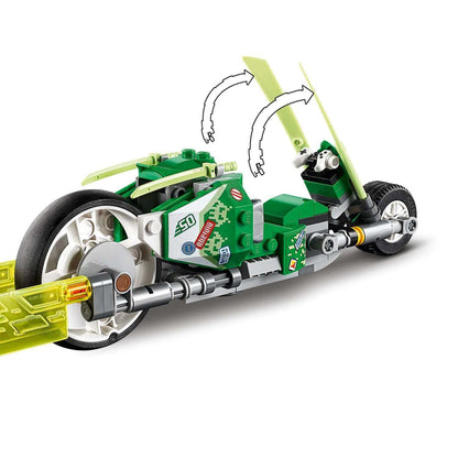 LEGO NINJAGO Digi Lloyd's ninja bike model from set 71709, featuring sleek design and adjustable features.