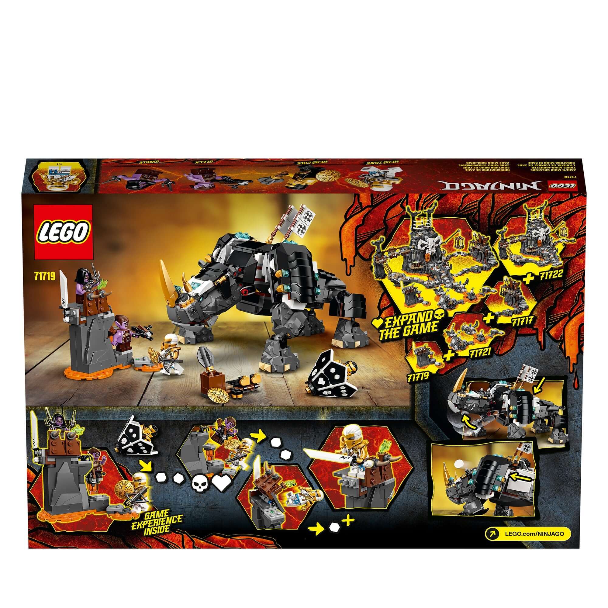 LEGO NINJAGO Zane's Mino Creature 2in1 Set 71719, featuring ninjas Cole and Zane battling Geckles in Shintaro.