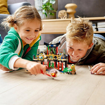 Kids playing with LEGO® NINJAGO Tournament of Elements Set 71735, enjoying battles and ninja roleplay.