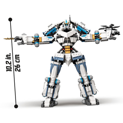 LEGO® NINJAGO Zane’s Titan Mech 71738, a posable building toy measuring 10.2 in (26 cm), perfect for ninja adventures.