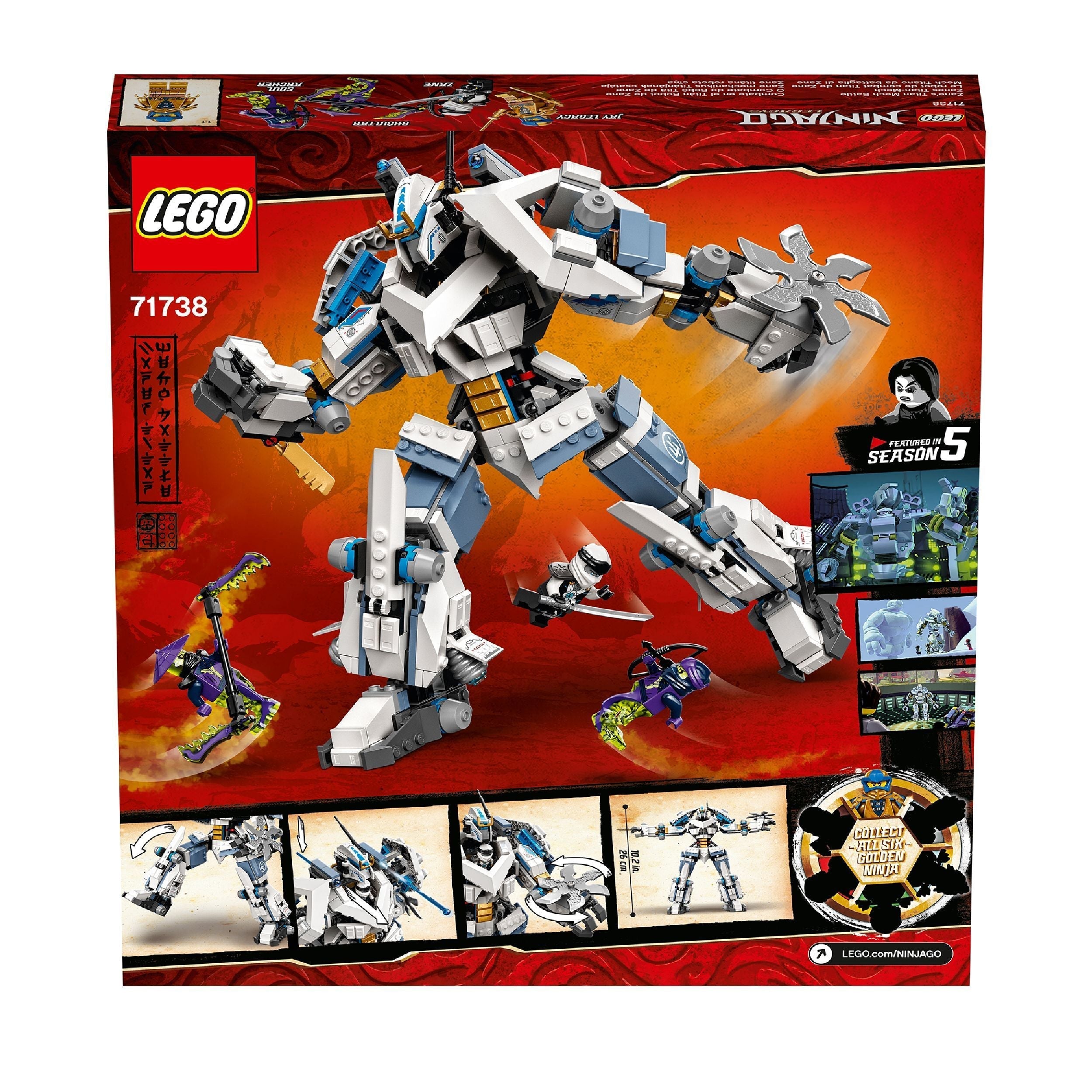 LEGO® NINJAGO Legacy Zane’s Titan Mech Toy 71738 featuring a dynamic mech, perfect for ninja adventures and imaginative play.