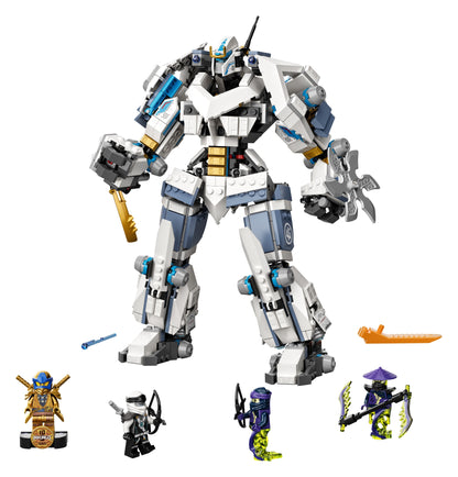Dynamic LEGO® NINJAGO Legacy Zane’s Titan Mech 71738 with posable features and ninja minifigures for thrilling adventures.