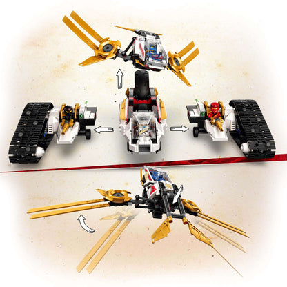 LEGO NINJAGO Legacy Ultra Sonic Raider Set 71739 showcasing 4-in-1 vehicle transformations: motorcycle, plane, and all-terrain vehicles.
