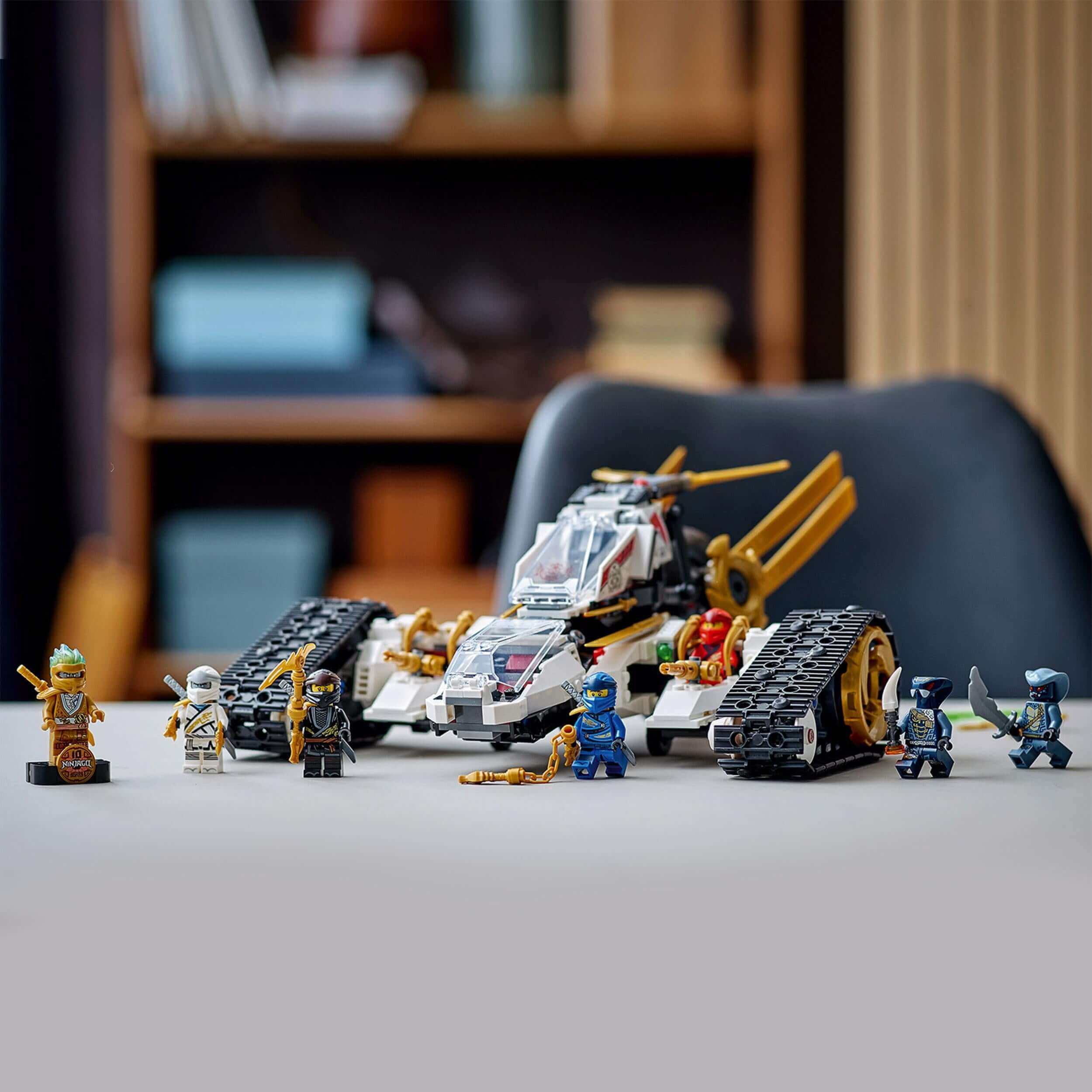 LEGO NINJAGO Legacy Ultra Sonic Raider Set 71739 with four figurines and multi-functional vehicles.