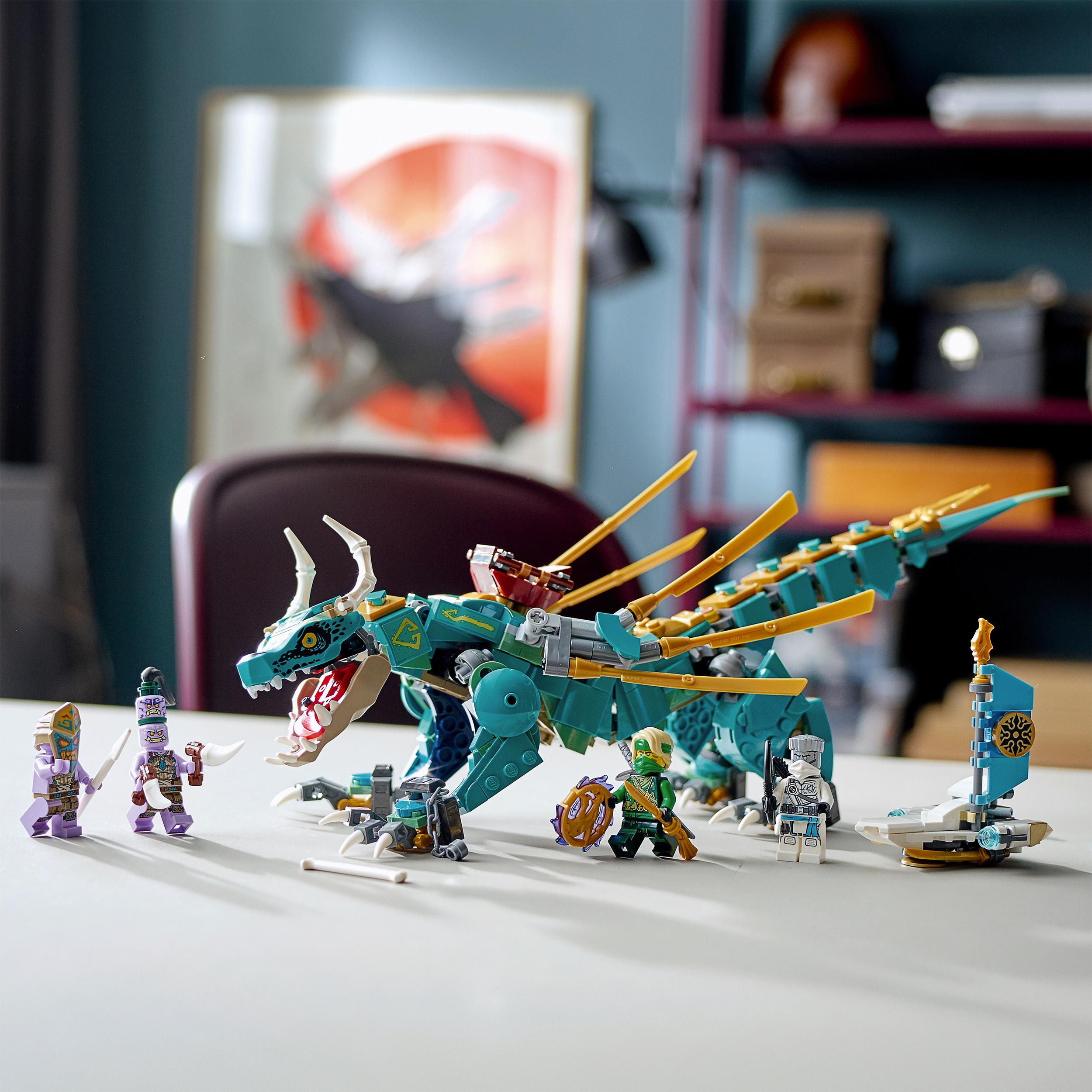 LEGO® NINJAGO Jungle Dragon toy figure set 71746 with posable dragon and 4 minifigures for island adventures.