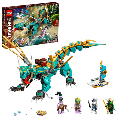 LEGO® NINJAGO Jungle Dragon toy set 71746 with posable dragon and four minifigures for island adventures.