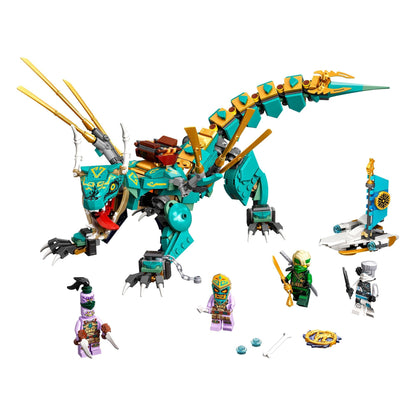 LEGO® NINJAGO Jungle Dragon Toy Set 71746 with posable dragon, 4 minifigures, and awesome accessories.