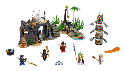 LEGO® NINJAGO The Keepers’ Village Building Set 71747 with figures, traps, and lush scenery for rescue missions.