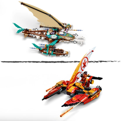 LEGO NINJAGO Catamaran Sea Battle set 71748 showcasing vibrant boats and minifigures for thrilling sea battle adventures.