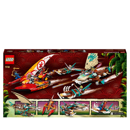 LEGO NINJAGO Catamaran Sea Battle Set 71748 showcasing 4 boats and 6 minifigures for thrilling sea battles.