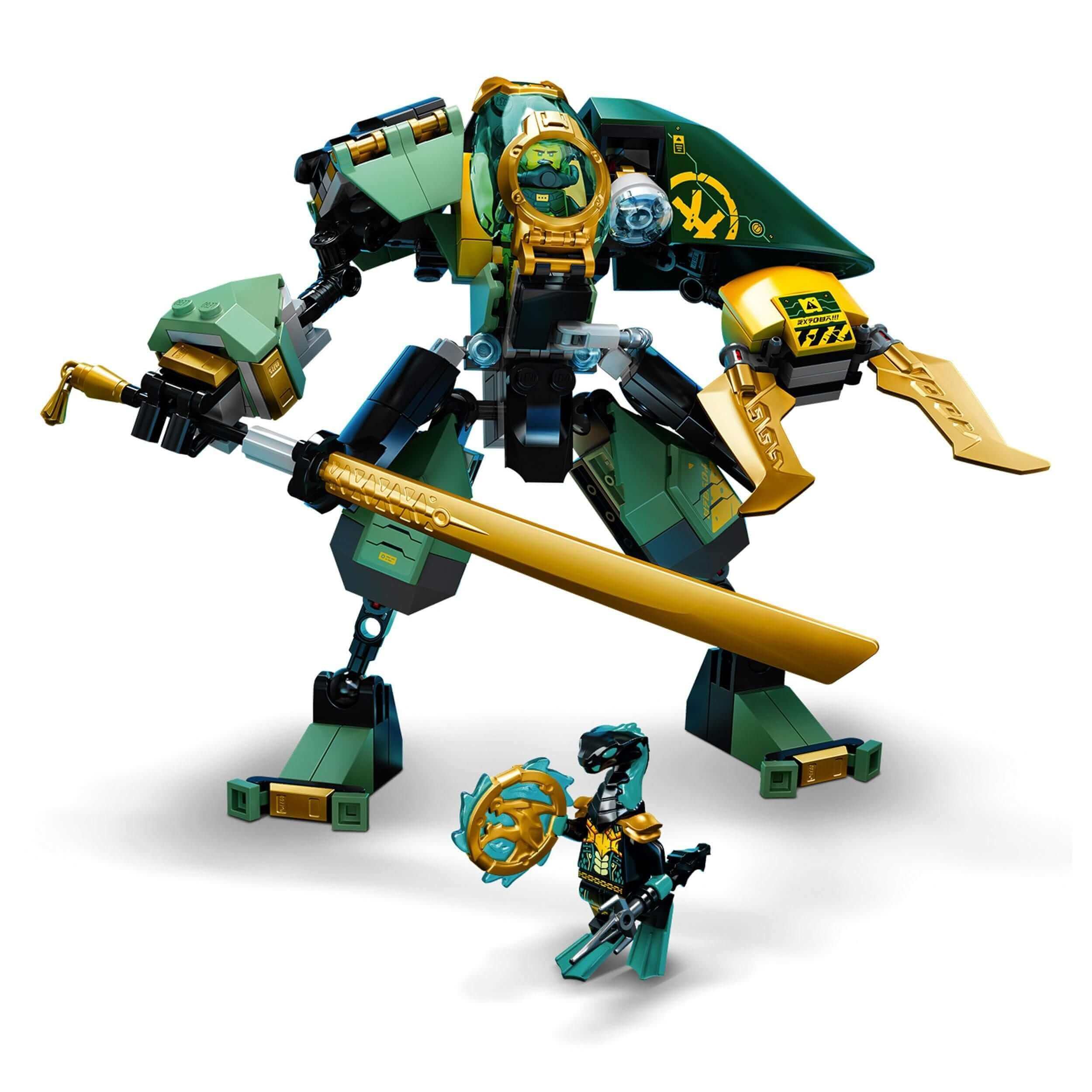 LEGO NINJAGO Lloyd's Hydro Mech Set 71750 featuring minifigures, perfect for underwater action play.