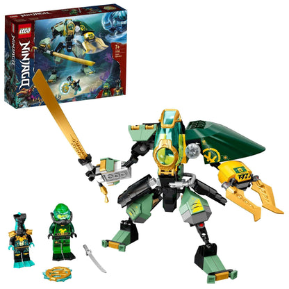 LEGO NINJAGO Lloyd’s Hydro Mech Set 71750 with minifigures and mech toy, perfect for underwater adventures.