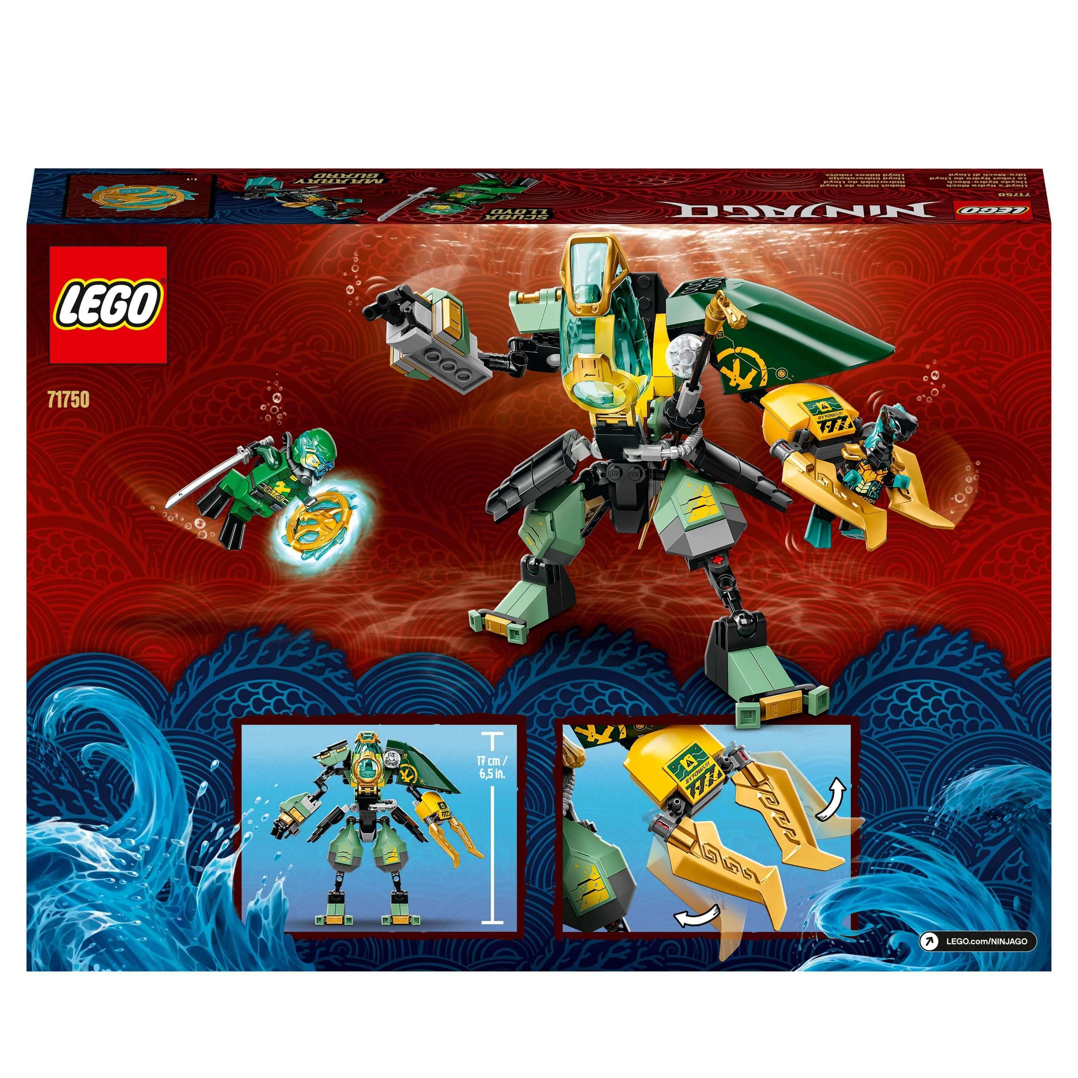 LEGO NINJAGO Lloyd’s Hydro Mech Set 71750 featuring underwater action with Lloyd and minifigures.