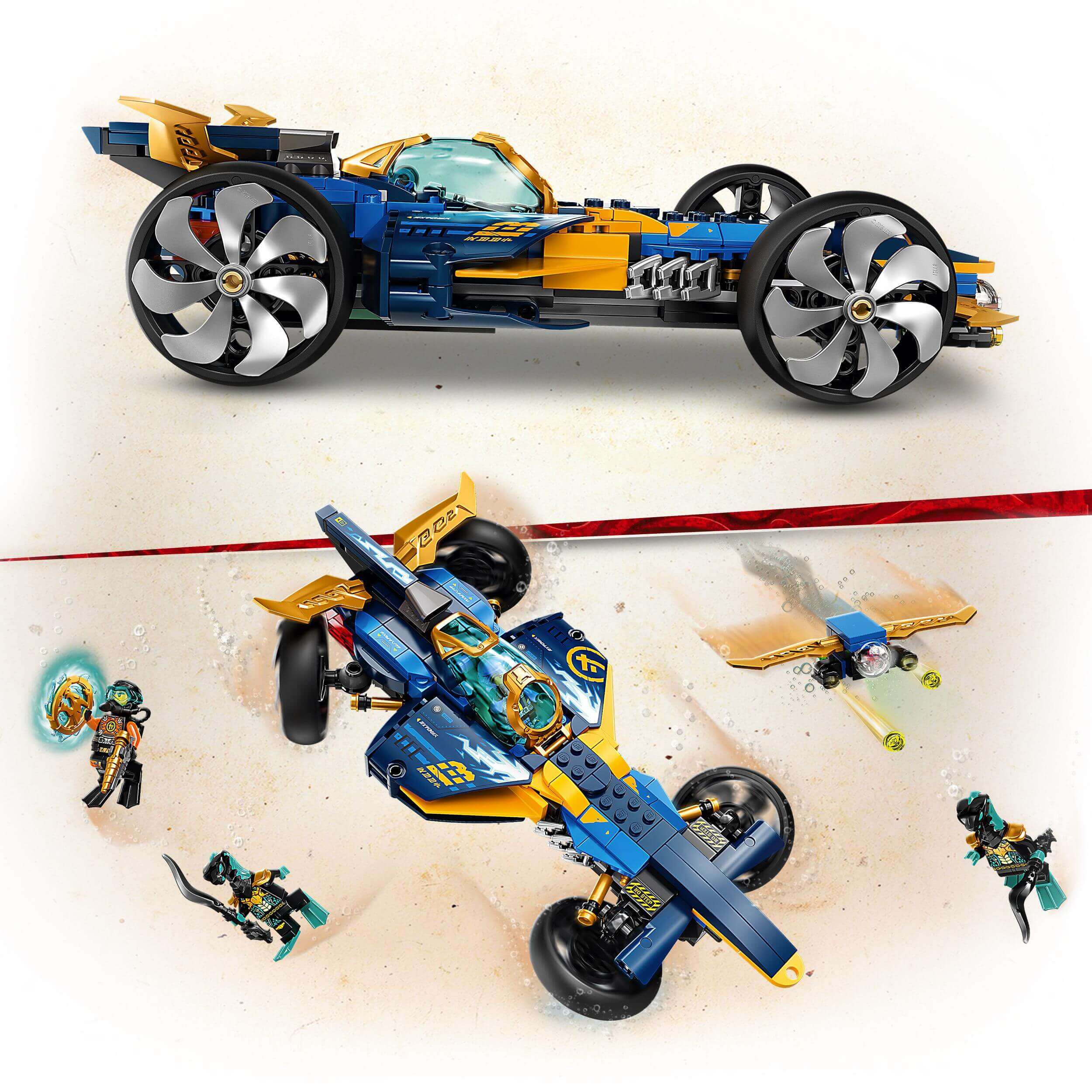 LEGO NINJAGO Ninja Sub Speeder Car 71752, 2-in-1 amphibious car playset with 4 minifigures and action elements.