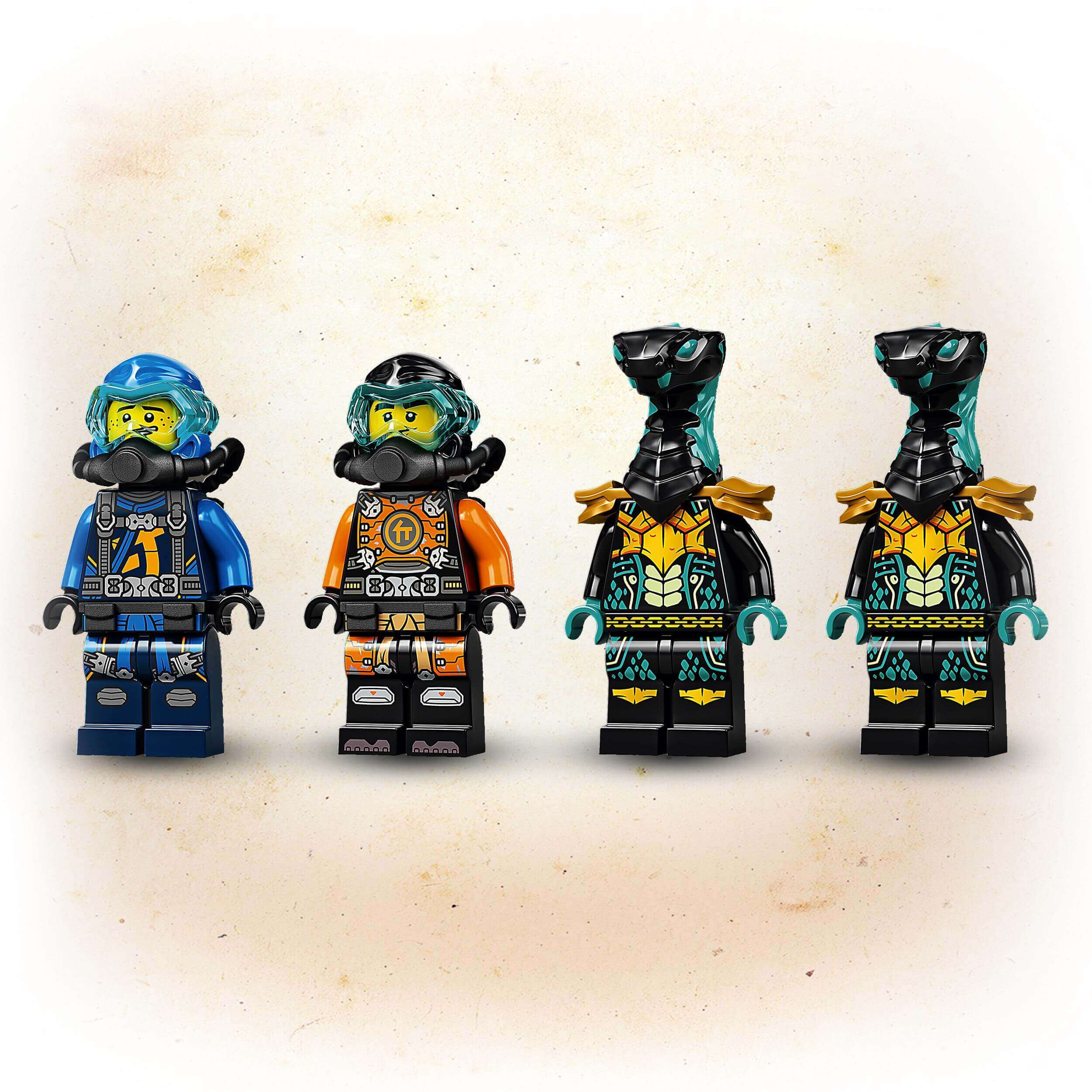 LEGO NINJAGO Ninja Sub Speeder toy featuring 4 unique minifigures in colorful underwater outfits.