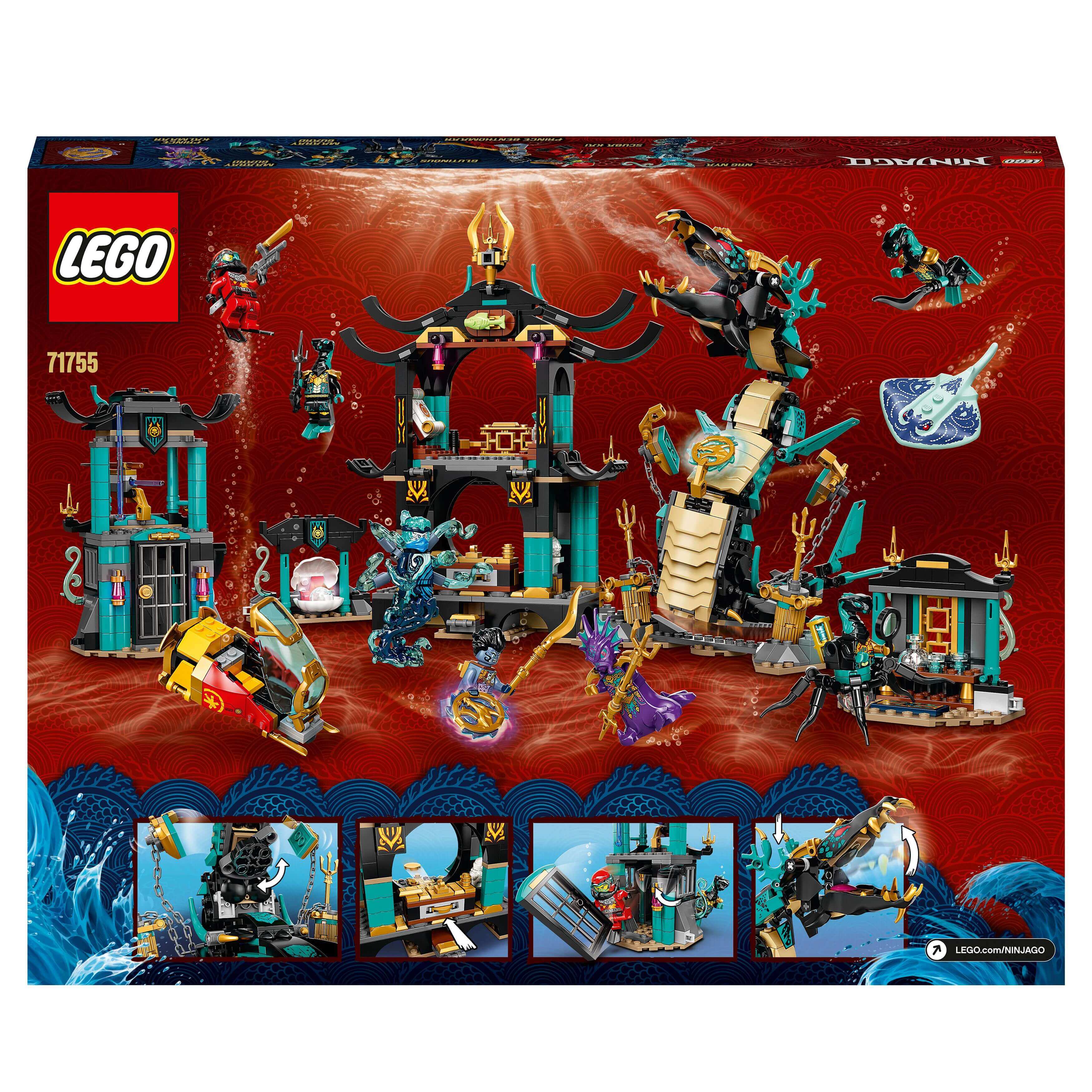 LEGO NINJAGO Temple of the Endless Sea Set 71755 with 7 minifigures for underwater battles from Seabound series.
