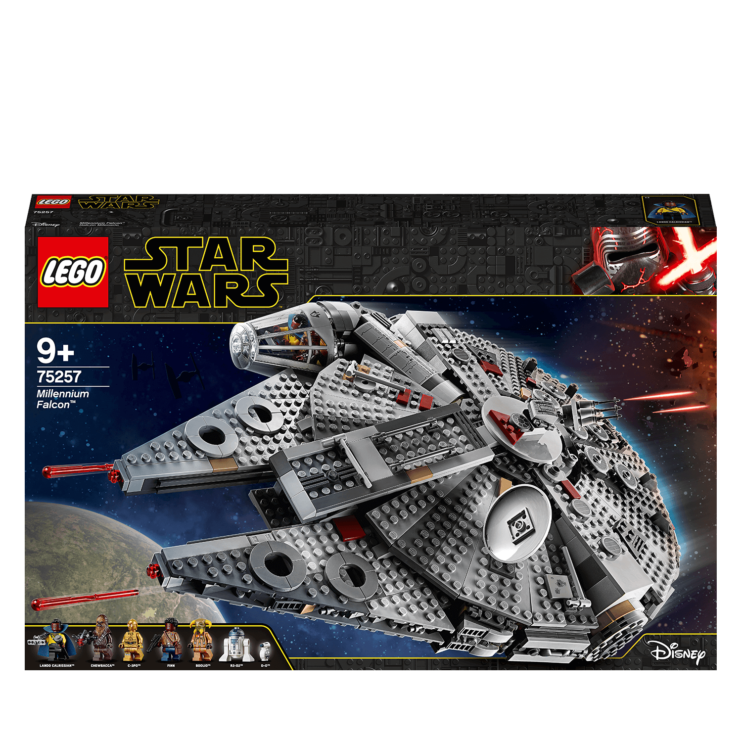 LEGO Star Wars Millennium Falcon Set 75257 packaging featuring details for epic adventures in the galaxy.