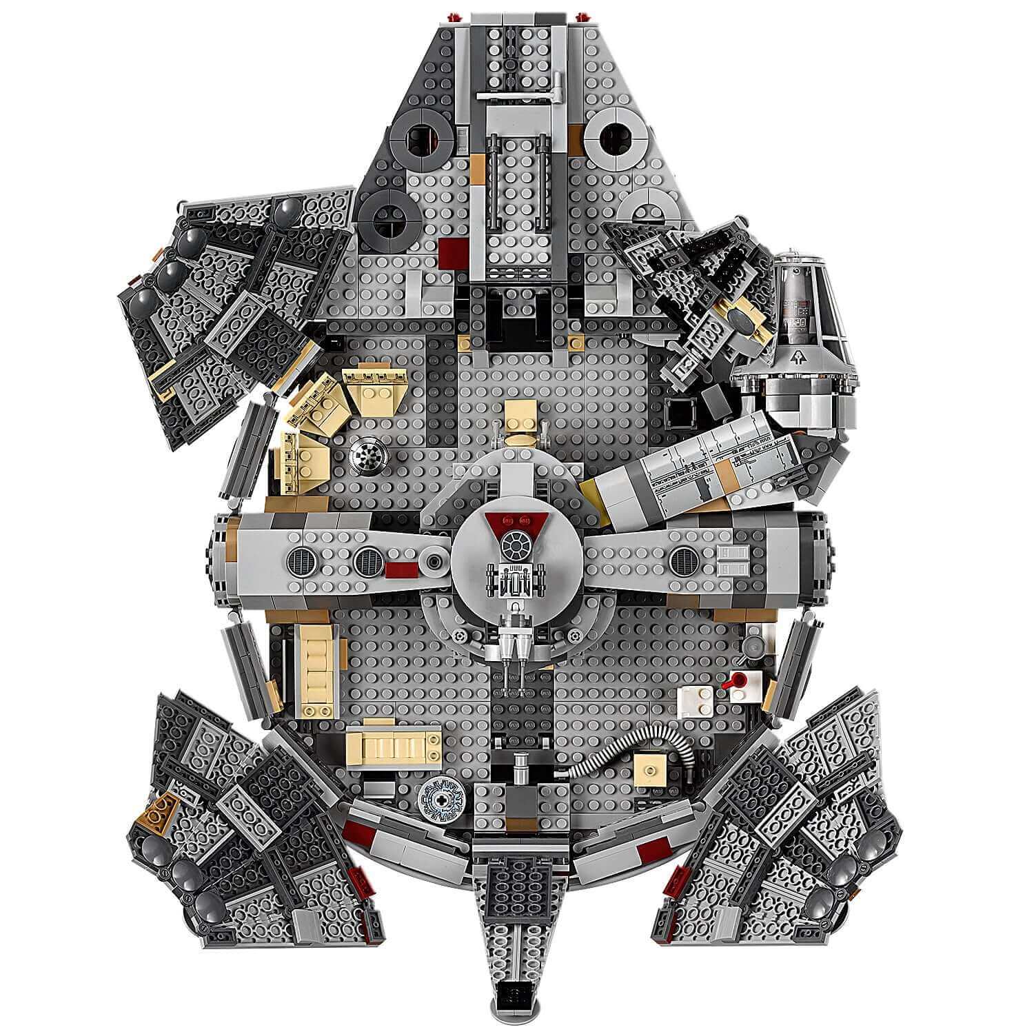 Top view of LEGO® Star Wars Millennium Falcon Set 75257 showcasing intricate details and iconic design.