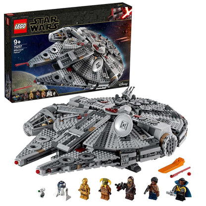 LEGO Star Wars Millennium Falcon Set 75257, featuring detailed ship and minifigures for epic adventures.
