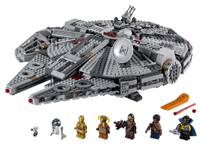 LEGO Star Wars Millennium Falcon Set 75257 with detailed ship and mini-figures, perfect for epic adventures.