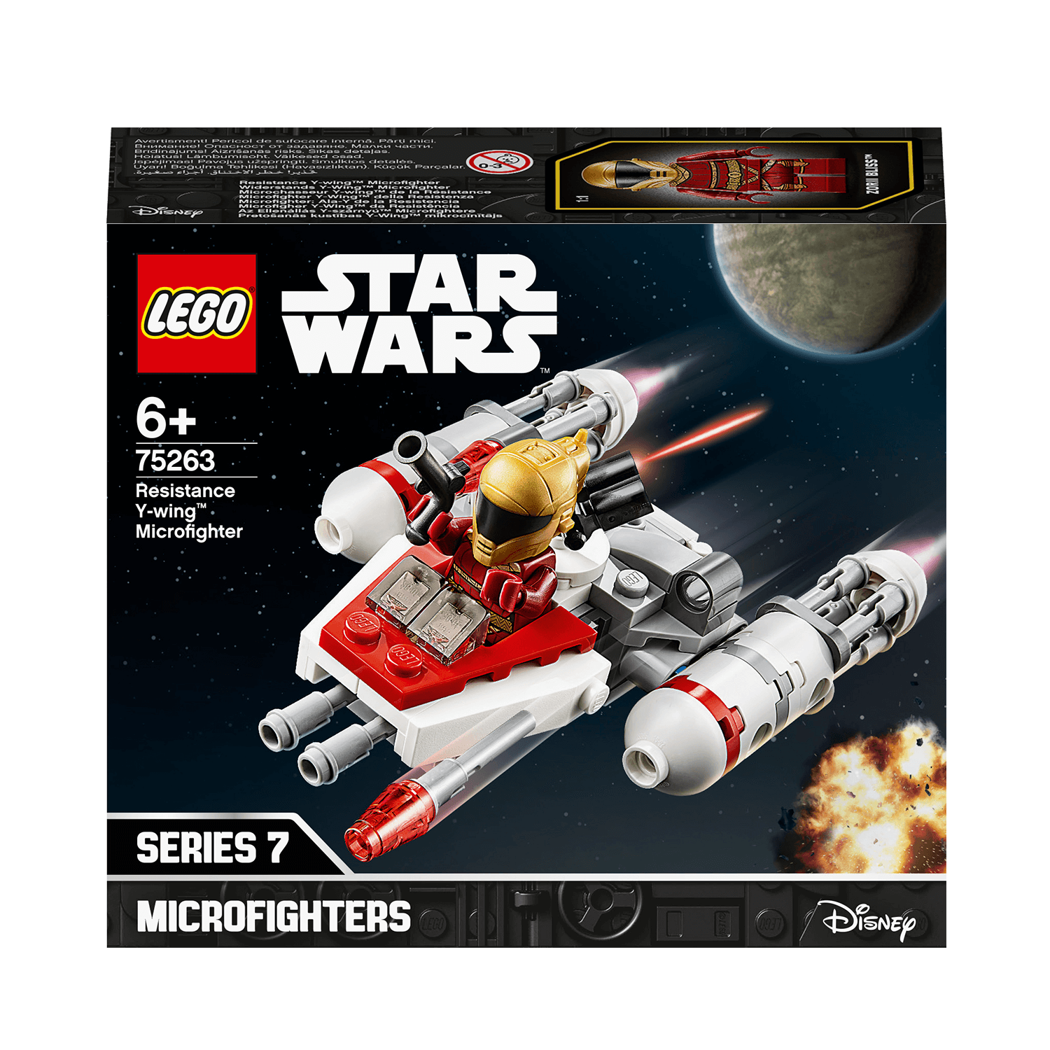 LEGO® Star Wars Resistance Y-wing Microfighter 75263 with Zorii Bliss minifigure, perfect for kids aged 6 and up.