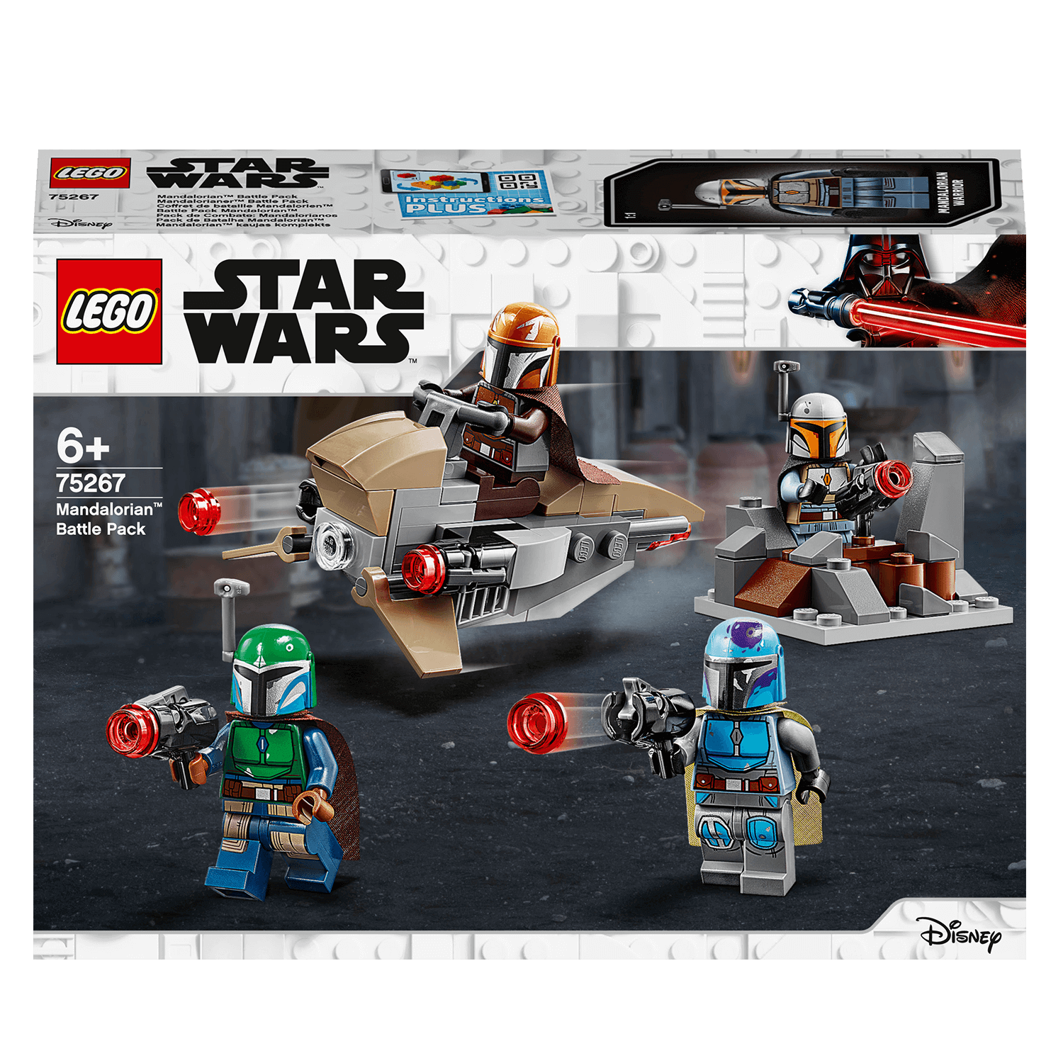 LEGO Star Wars Mandalorian Battle Pack Set 75267 with minifigures, speeder, and fortress for creative play.