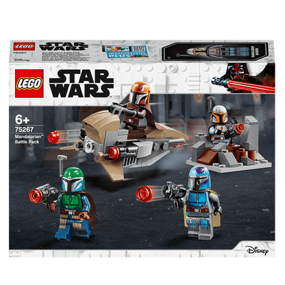 LEGO Star Wars Mandalorian Battle Pack Set 75267 with minifigures, speeder, and fortress for creative play.