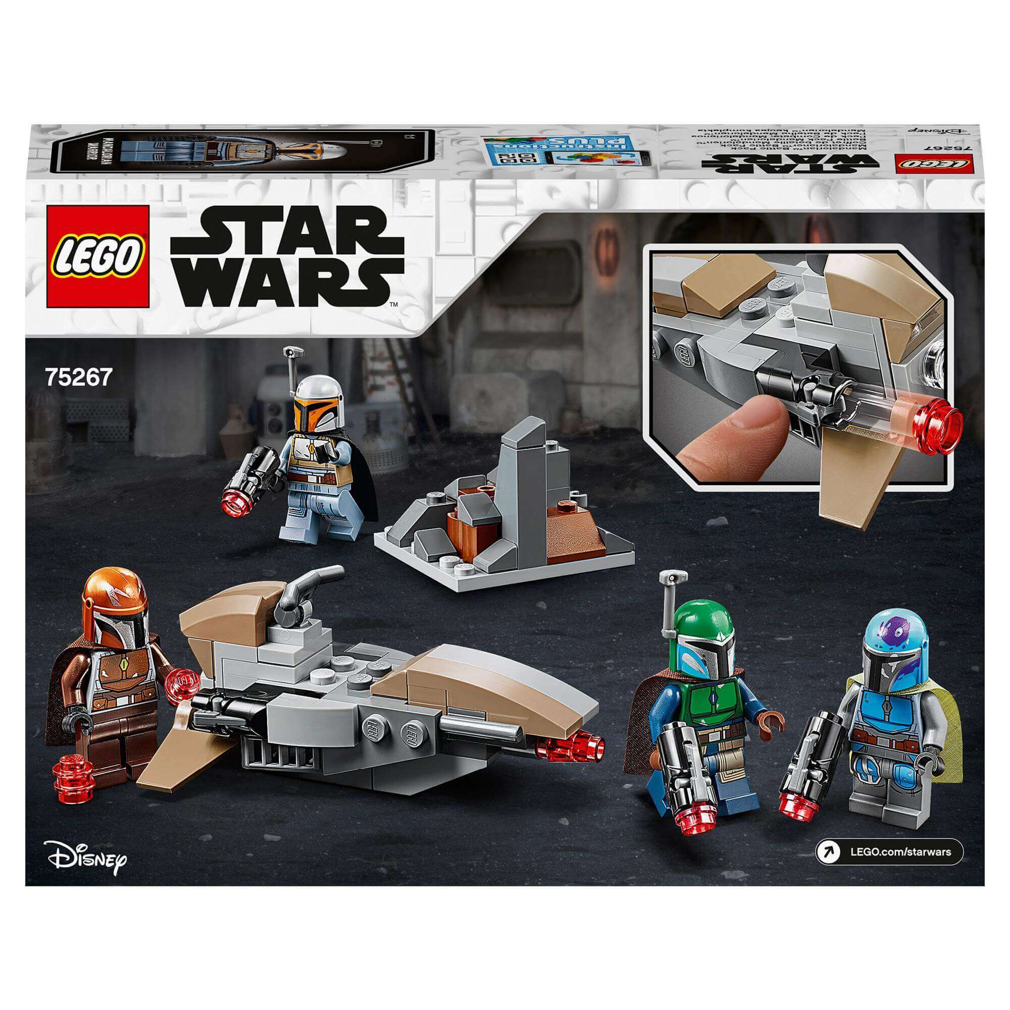 LEGO Star Wars Mandalorian Battle Pack Set 75267 with minifigures, speeder, and defense fort for creative play.