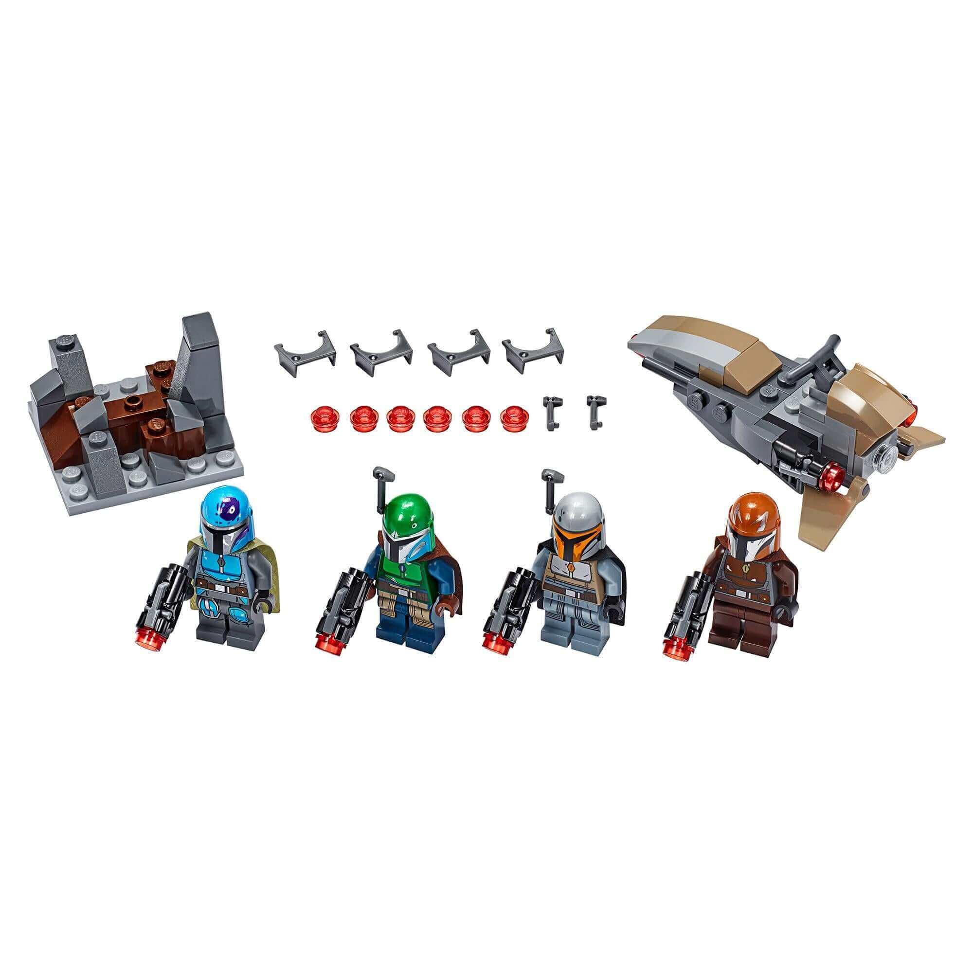 LEGO® Star Wars Mandalorian Battle Pack Set 75267 featuring speeder, mini-figures, and buildable defensive fort.