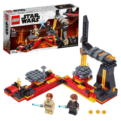 LEGO Star Wars Duel on Mustafar playset 75269 with Obi-Wan and Anakin figures, lightsabers, and lava details.